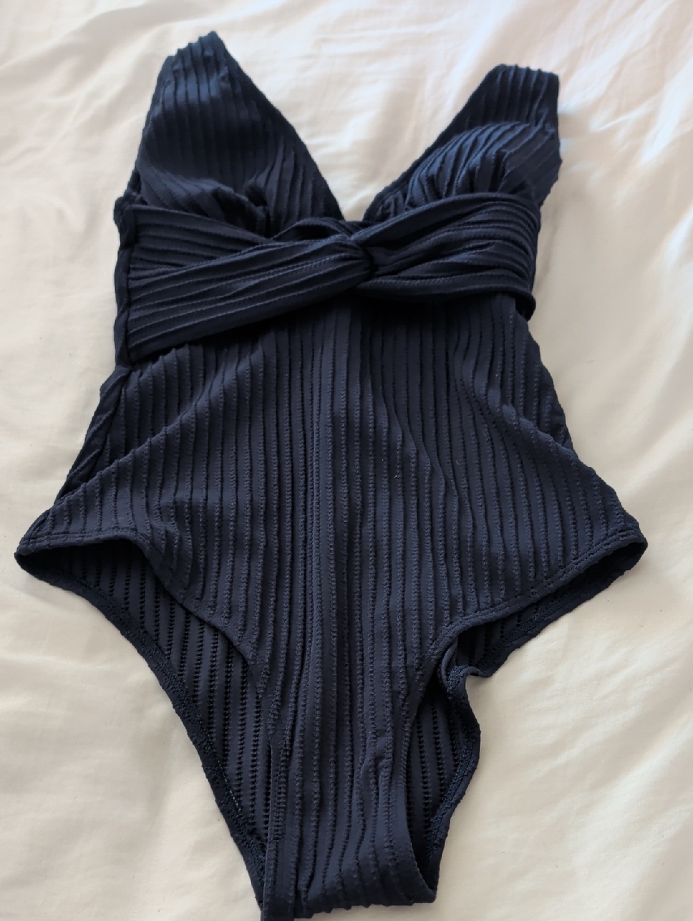Ribbed V-Neck One-Piece Swimsuit in Navy